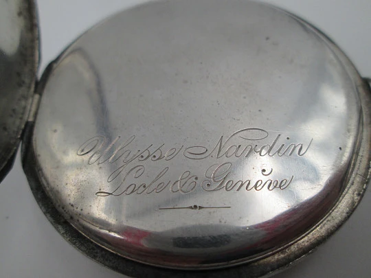 Ulysse Nardin open-face pocket watch. 900 sterling silver. Stem-wind. Original box. 1920's