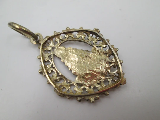 Virgin of Hope openwork medal. Sterling silver & vermeil. Vegetable edge. Ring. 1960's