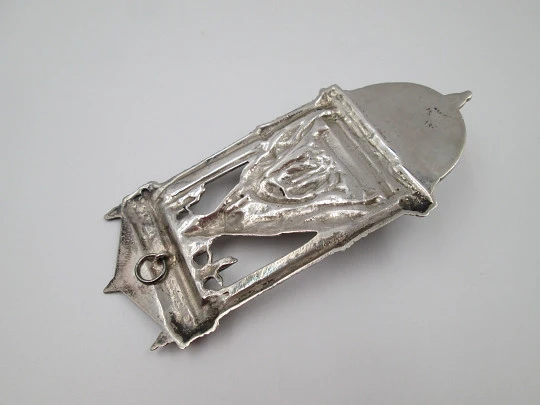 Virgin of the Way (León) holy water font. Sterling silver. Ring on back. Spain. 1950's