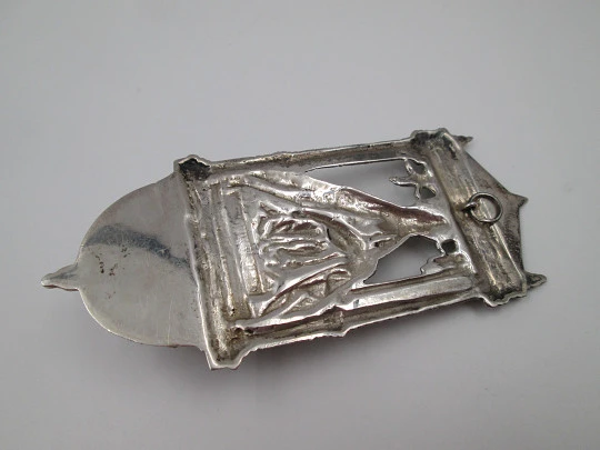 Virgin of the Way (León) holy water font. Sterling silver. Ring on back. Spain. 1950's