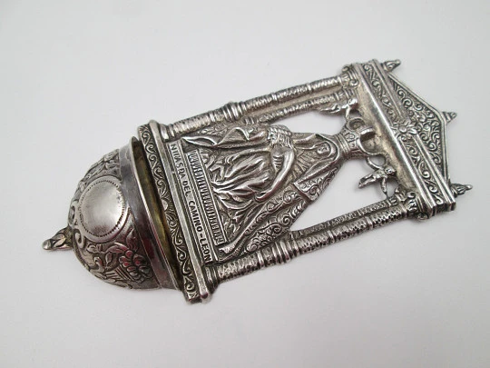 Virgin of the Way (León) holy water font. Sterling silver. Ring on back. Spain. 1950's