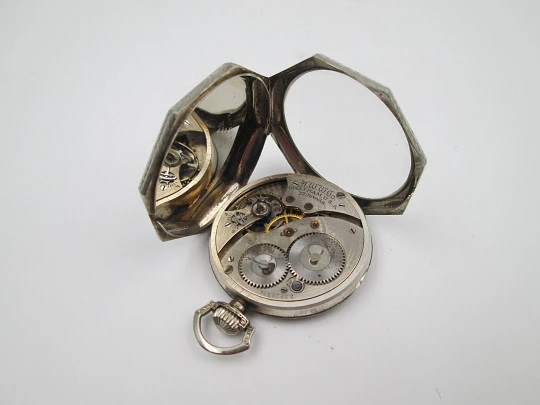 Waltham open-face art deco pocket watch. 14k white gold. Stem-wind. United States. 1920's