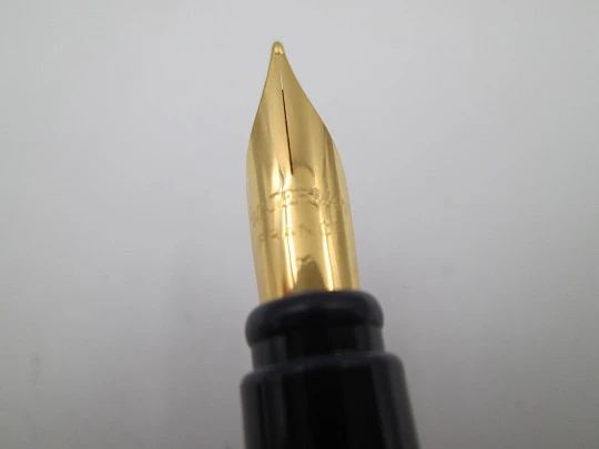 Waterman Centurion. Laca azul y plástico morado. Detalles chapados oro. Caja. 1990