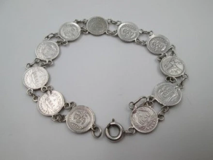 8 inch sterling silver coin bracelet high quality 1900's WW1 era complete piece .925 silver