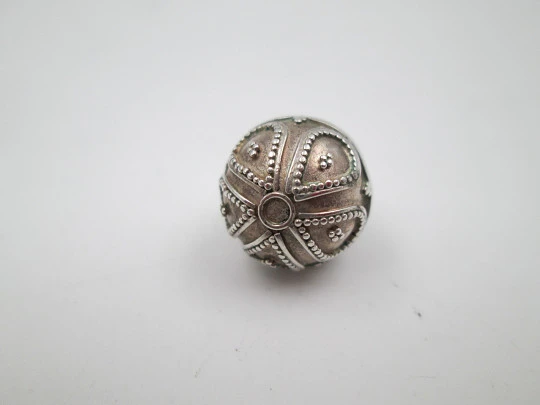 Women's bell sphere pendant. Sterling silver. Geometric motifs. Ring on top. Europe. 1980's