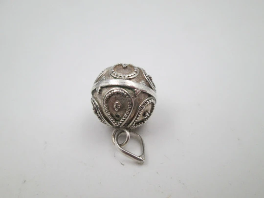 Women's bell sphere pendant. Sterling silver. Geometric motifs. Ring on top. Europe. 1980's