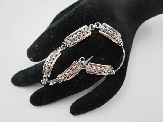 Women's bracelet. Sterling silver & gold details. Marcasite flowers. Europe. 1970's