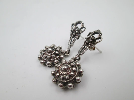 Women's earrings. 925 sterling silver. Charro buttons. Friction back closure. Spain. 2000's