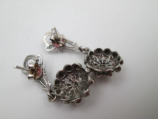 Women's earrings. 925 sterling silver. Charro buttons. Friction back closure. Spain. 2000's