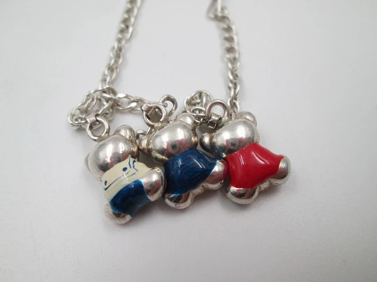 Women's links bracelet. 925 sterling silver. Enamel bears pendants. 1990's. Europe