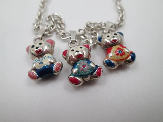 Women's links bracelet. 925 sterling silver. Enamel bears pendants. 1990's. Europe