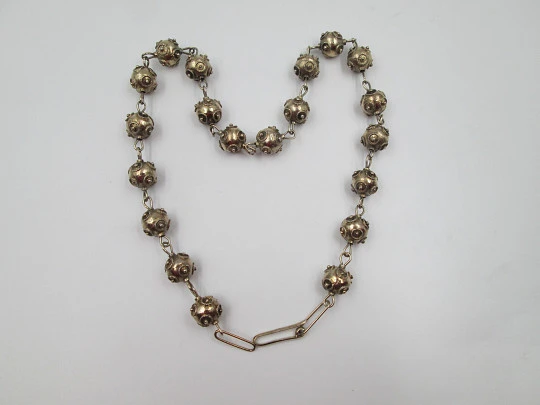 Women's regional jewelry balls necklace. Sterling silver and vermeil. Spain. 1960's