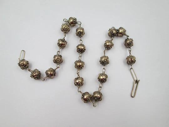 Women's regional jewelry balls necklace. Sterling silver and vermeil. Spain. 1960's