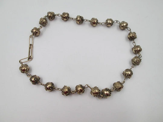 Women's regional jewelry balls necklace. Sterling silver and vermeil. Spain. 1960's