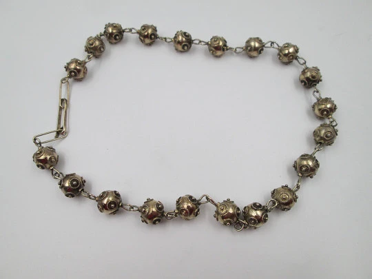 Women's regional jewelry balls necklace. Sterling silver and vermeil. Spain. 1960's