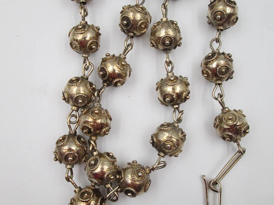 Women's regional jewelry balls necklace. Sterling silver and vermeil. Spain. 1960's