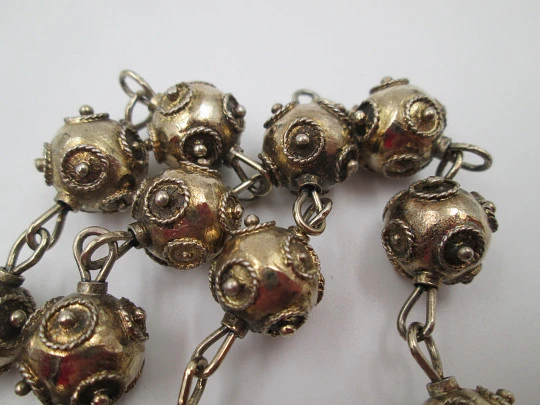 Women's regional jewelry balls necklace. Sterling silver and vermeil. Spain. 1960's