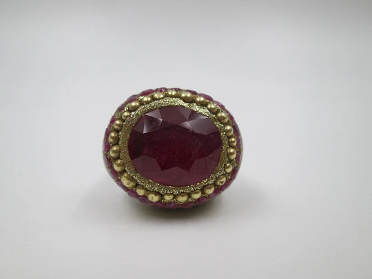 Women's ring. 925 sterling silver and rolled gold. Rubies and rubellite. Spain. 1980's