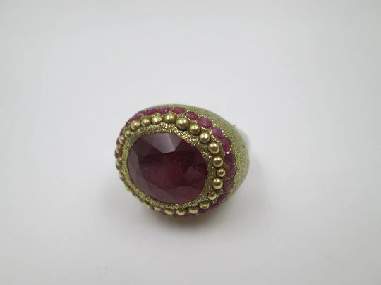 Women's ring. 925 sterling silver and rolled gold. Rubies and rubellite. Spain. 1980's