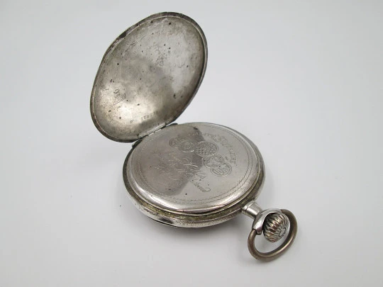 Zeda open-faced pocket watch. Stem-wind. 800 sterling silver. Floral motifs. Swiss. 1920's