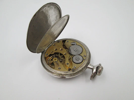 Zeda open-faced pocket watch. Stem-wind. 800 sterling silver. Floral motifs. Swiss. 1920's