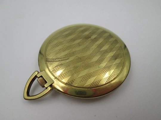 Zentra pendant watch. Gold plated metal. Manual wind. Ring on top. Germany. 1960's