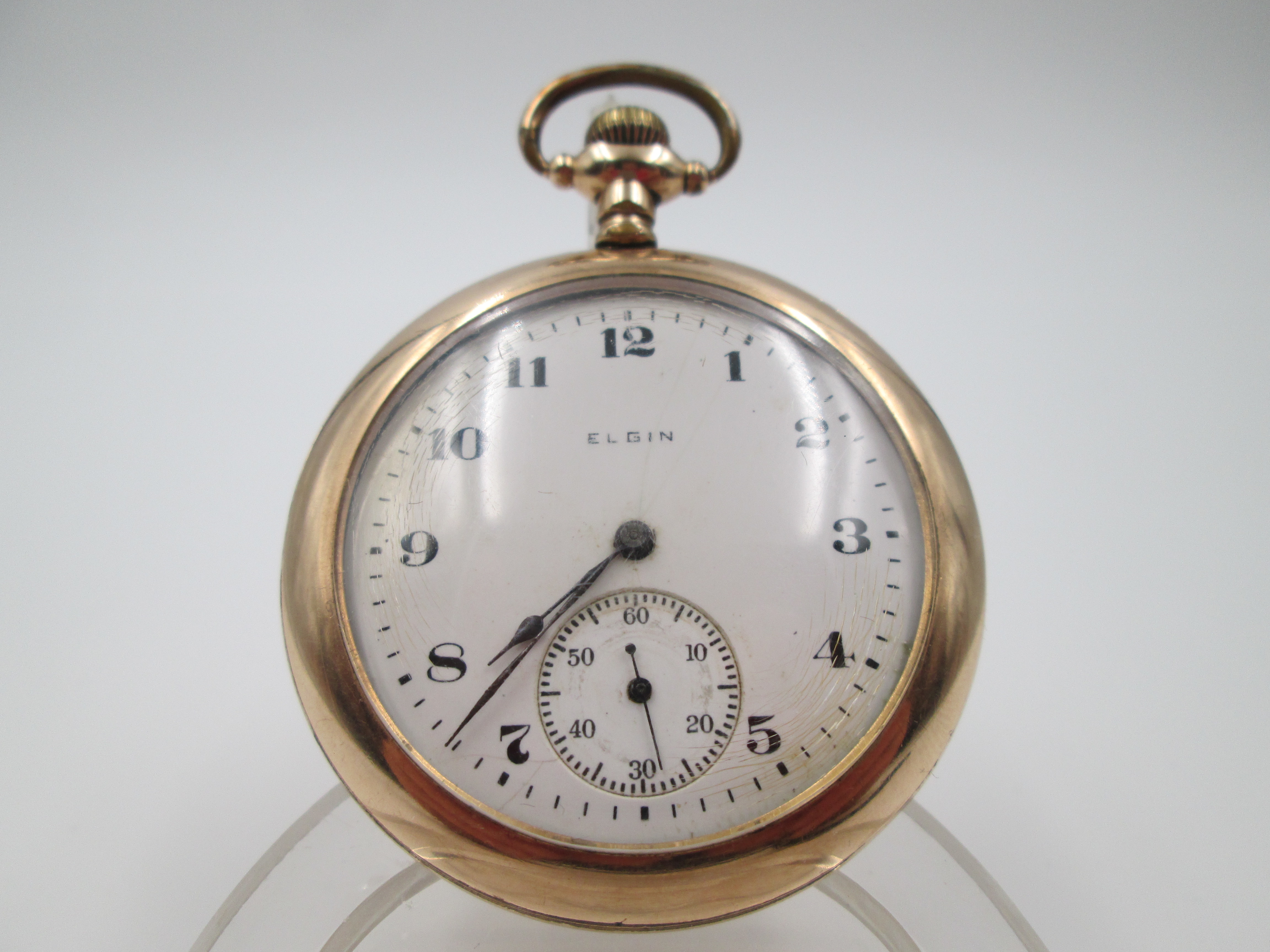 inalámbrico seta Campo de minas reloj de bolsillo elgin chapado en oro cuerda remontoir 1920