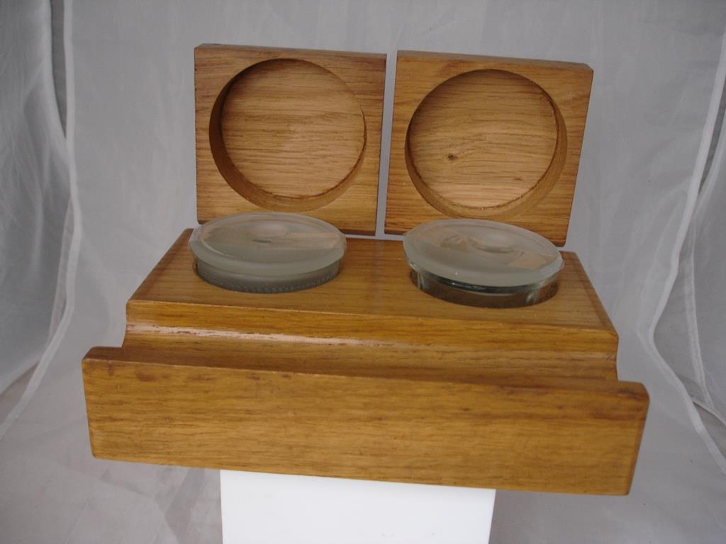 Desk Office Inkwells Set Wood And Translucent Glass 1960s