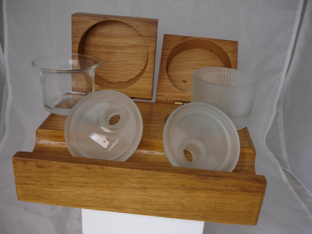 Desk Office Inkwells Set Wood And Translucent Glass 1960s