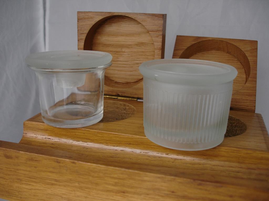 Desk Office Inkwells Set Wood And Translucent Glass 1960s